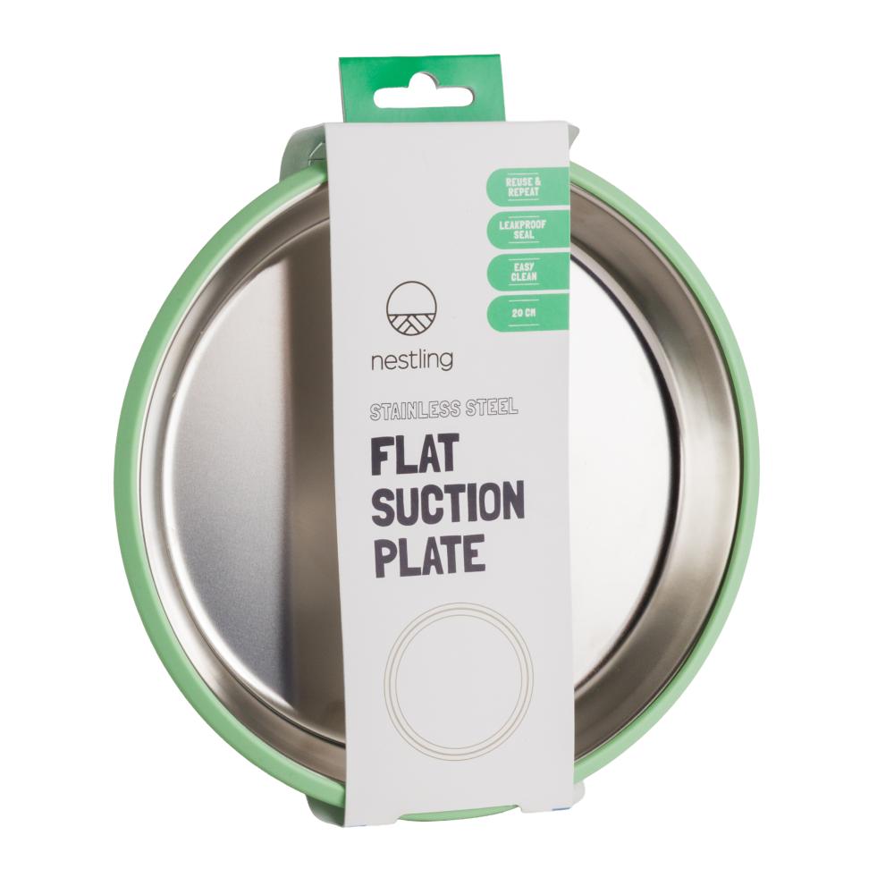 Nestling Stainless Flat Suction Plate 20cm - Sage