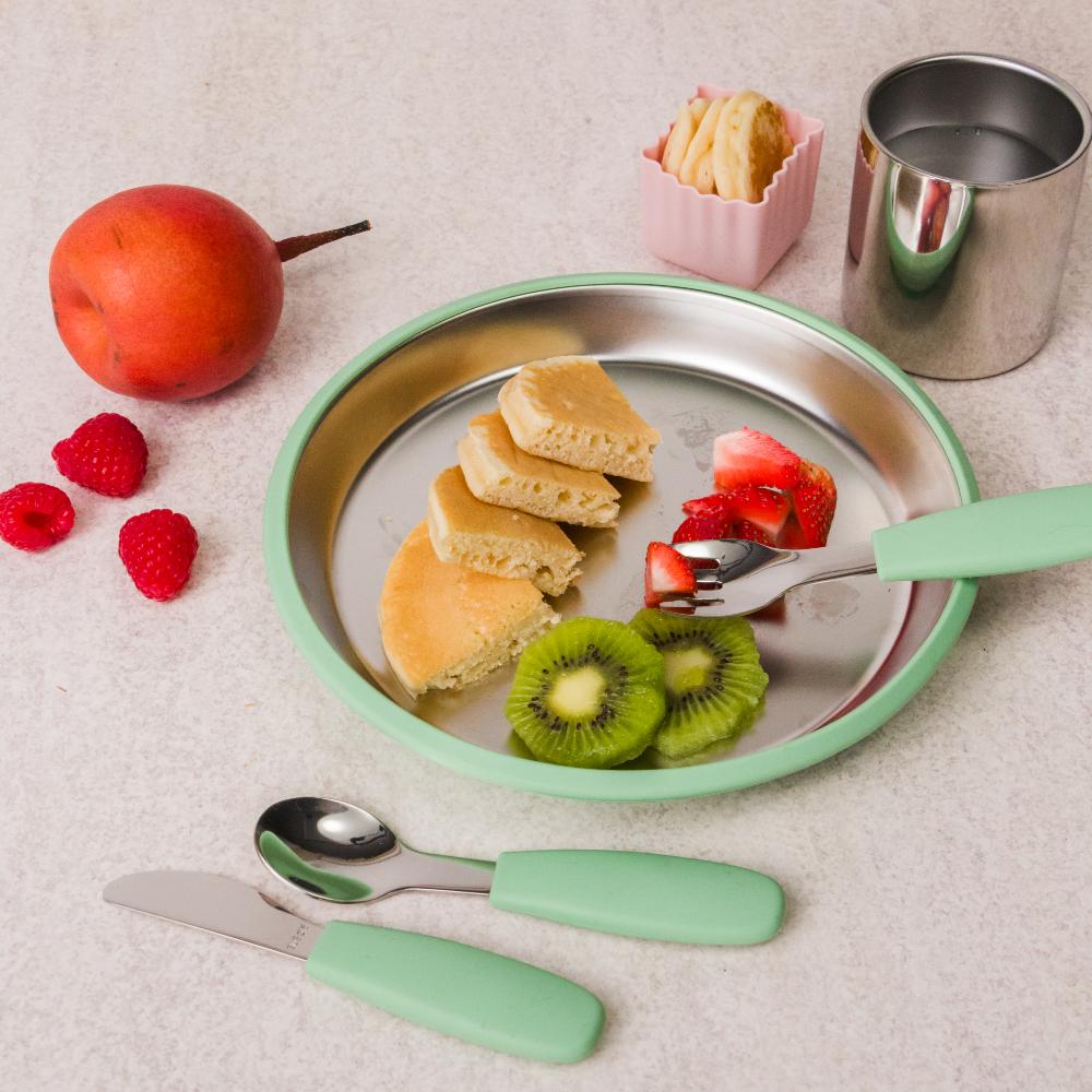 Nestling Stainless Flat Suction Plate 20cm - Sage