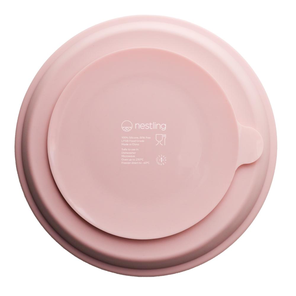 Nestling Stainless Flat Suction Plate 23cm - Dusty Pink