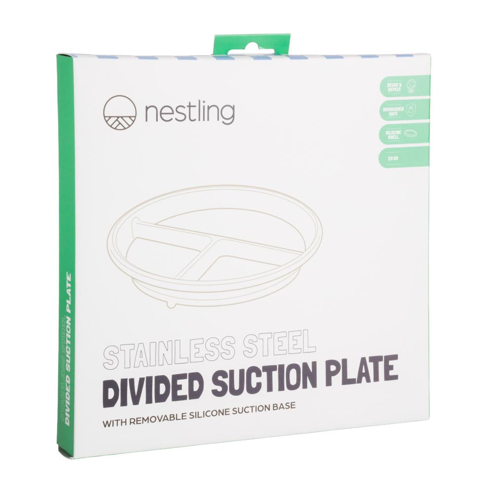 Nestling Stainless Divided Suction Plate 23cm - Dusty Blue