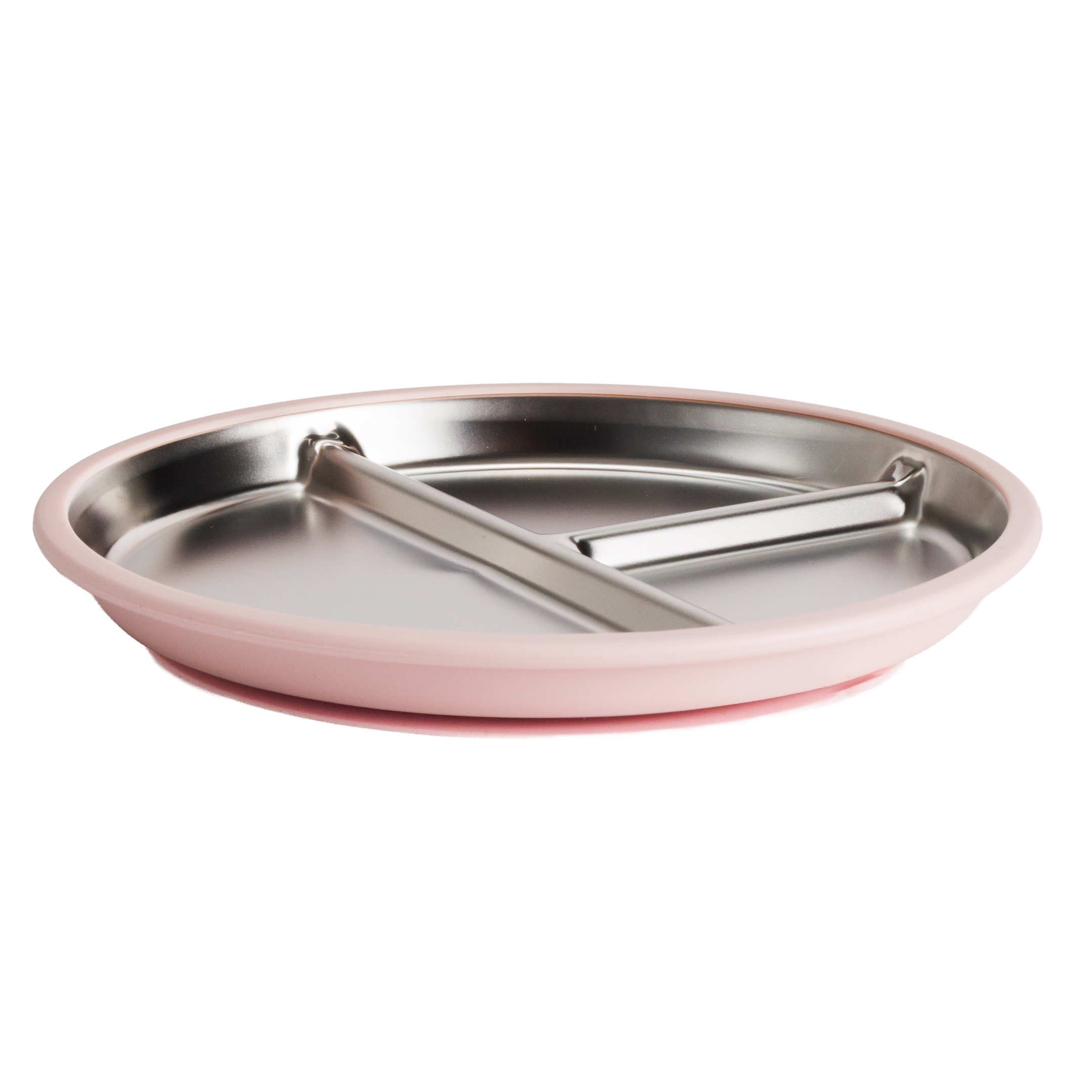 Nestling Stainless Divided Suction Plate 23cm - Dusty Pink