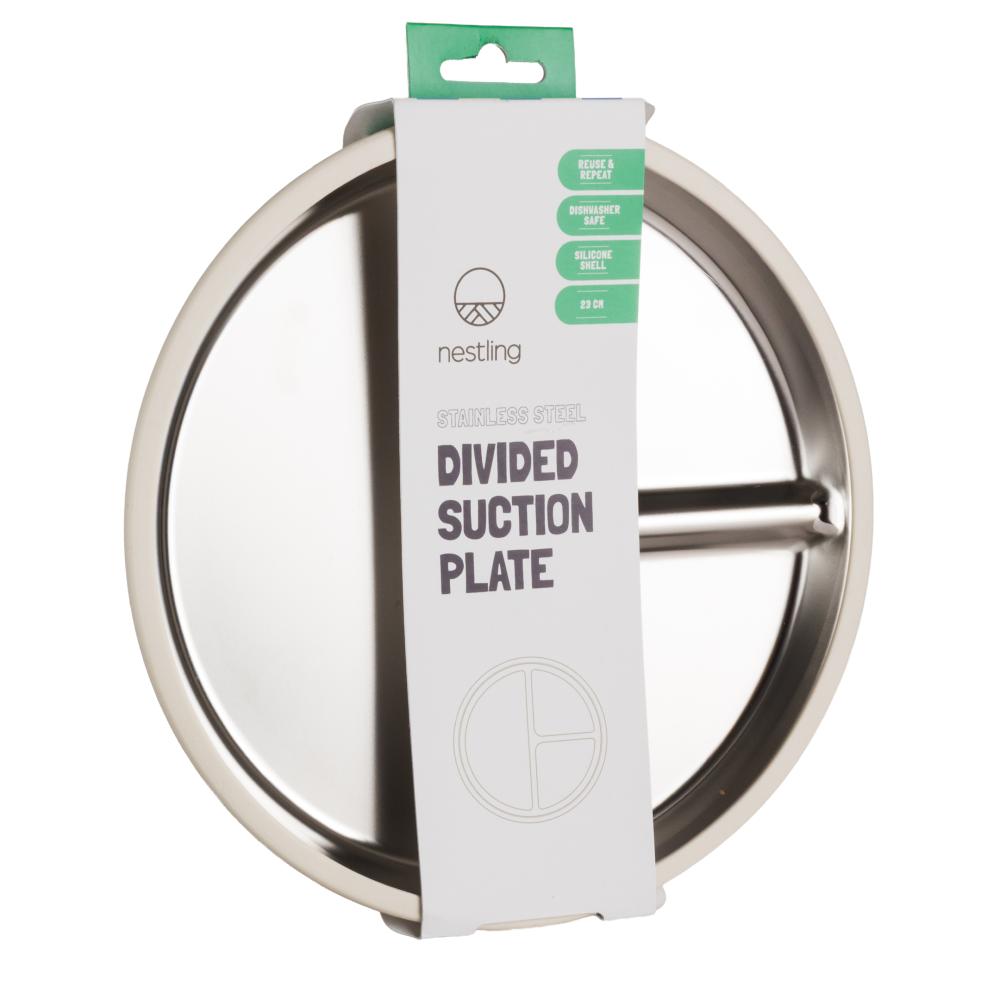 Nestling Stainless Divided Suction Plate 23cm - Sage