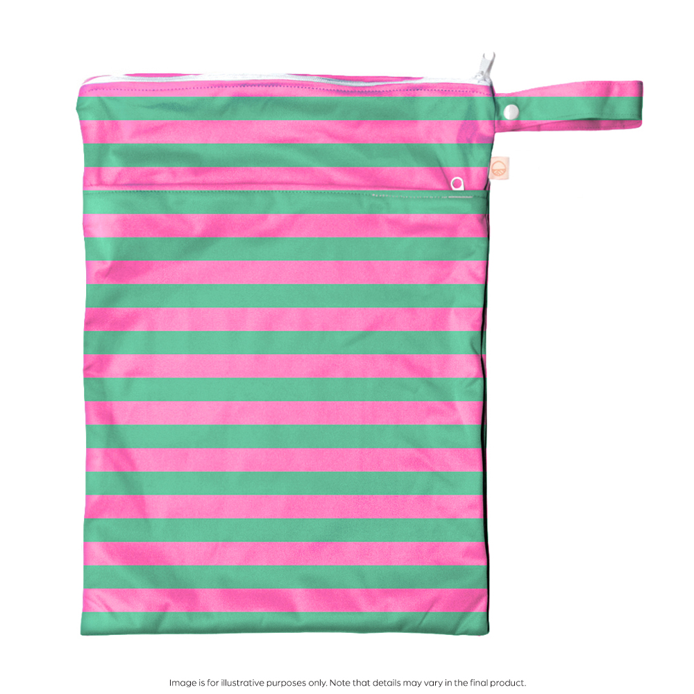 Nestling Double Pocket Wet Bag - Pink Teal Stripe