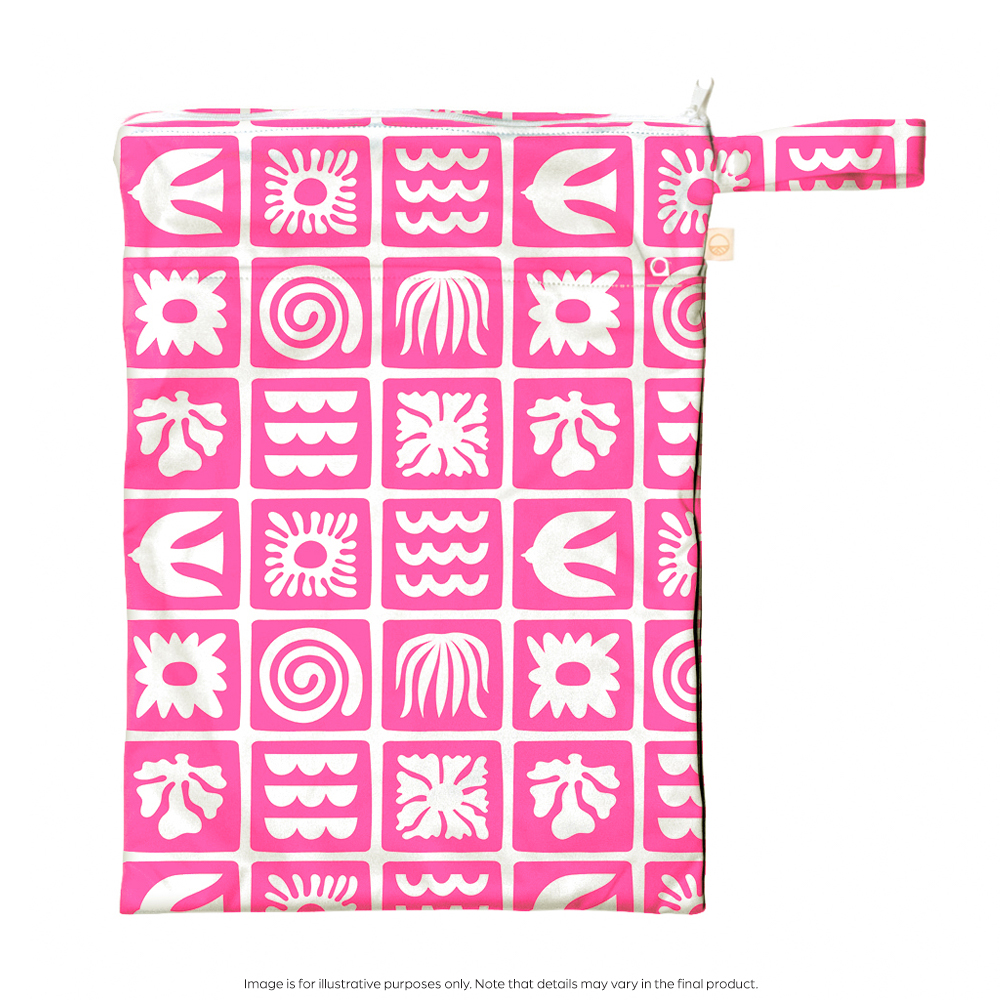 Nestling Double Pocket Wet Bag - Neon Pink Retro Surf