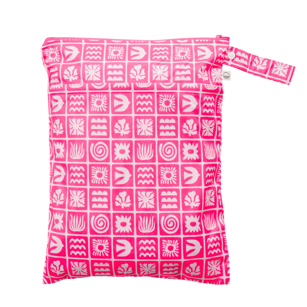 Nestling Double Pocket Wet Bag - Neon Pink Retro Surf