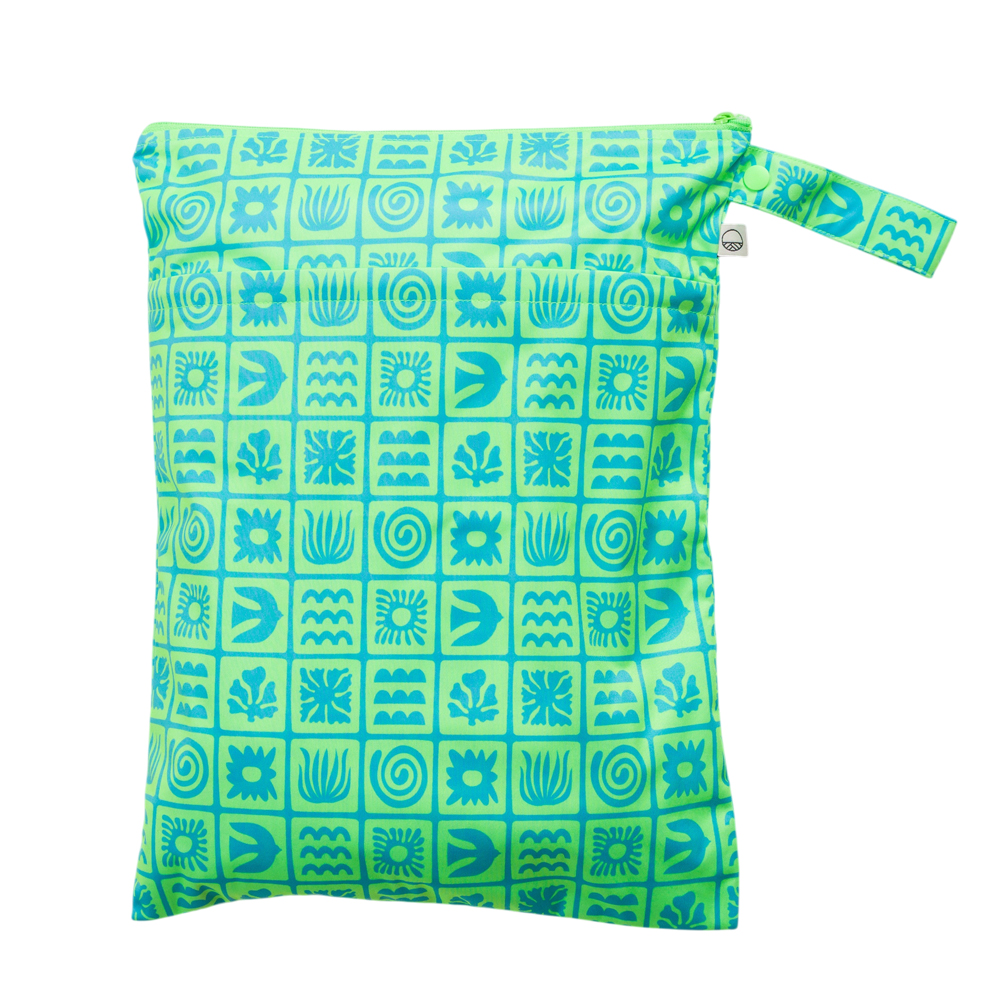 Nestling Double Pocket Wet Bag - Green Retro Surf