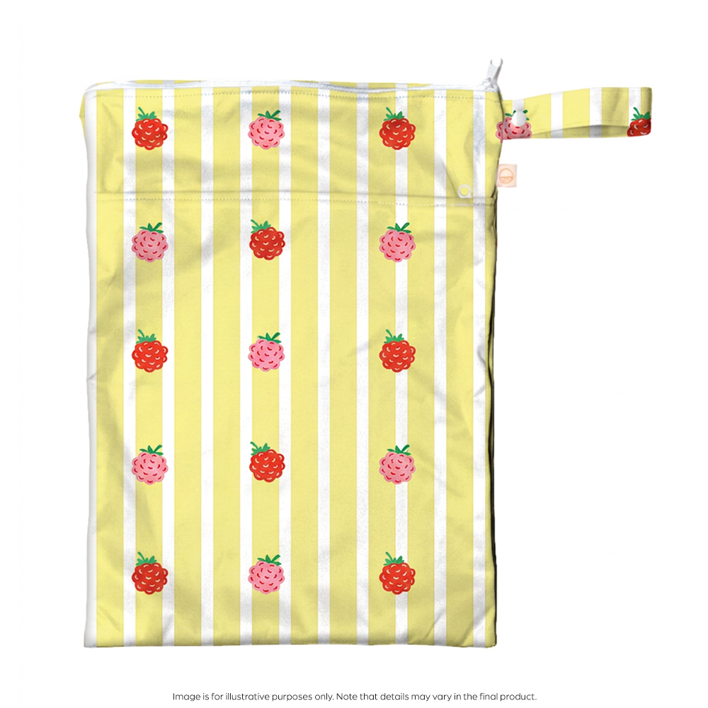 Nestling Double Pocket Wet Bag - Lemon Striped Raspberries