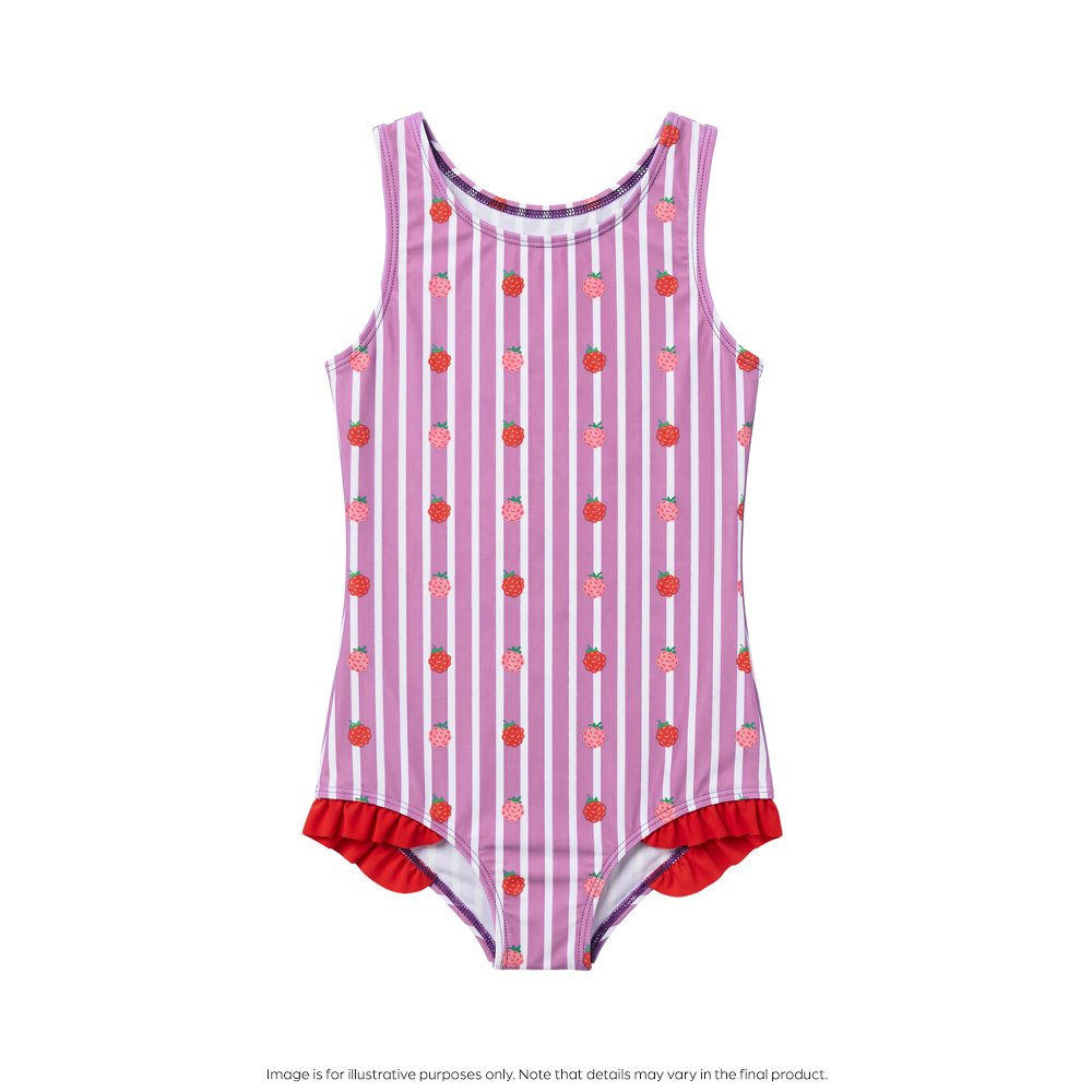 Nestling Neon Girls Swimsuit - Striped Raspberries