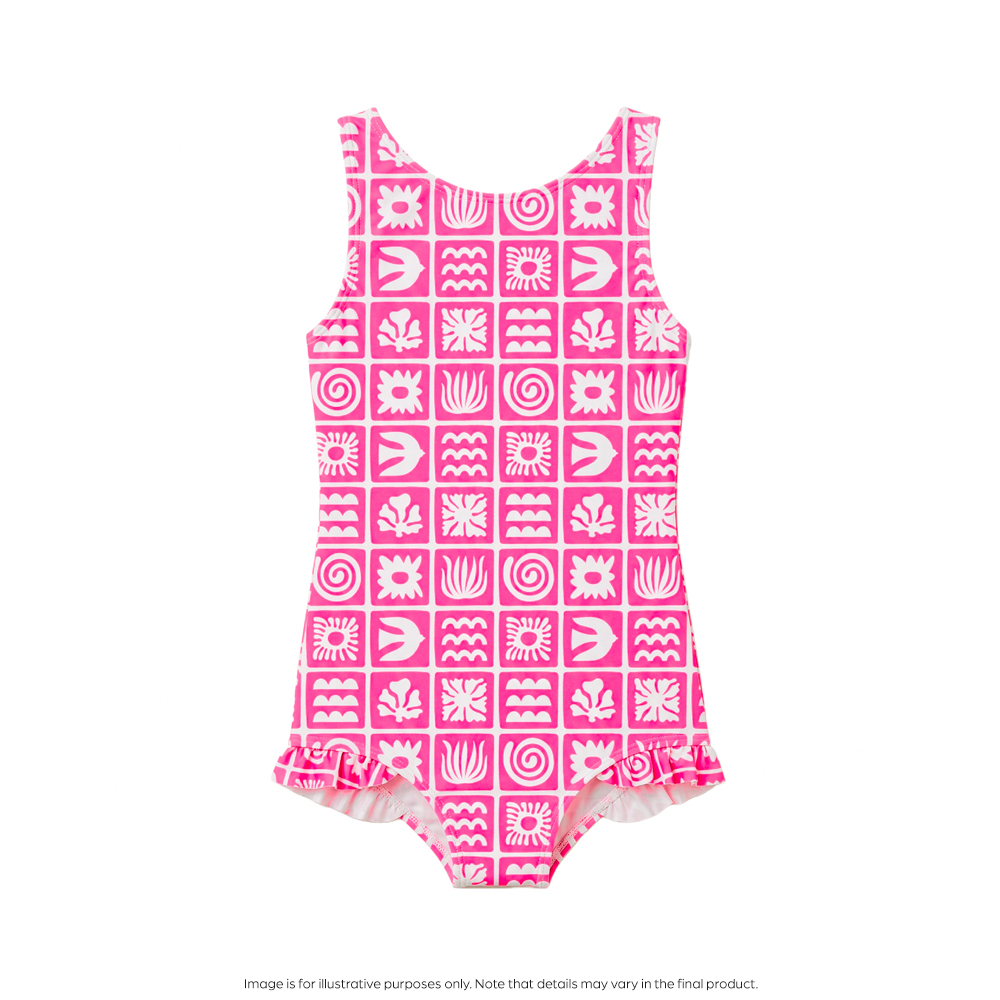 Nestling Neon Girls Swimsuit - Neon Pink Retro Surf