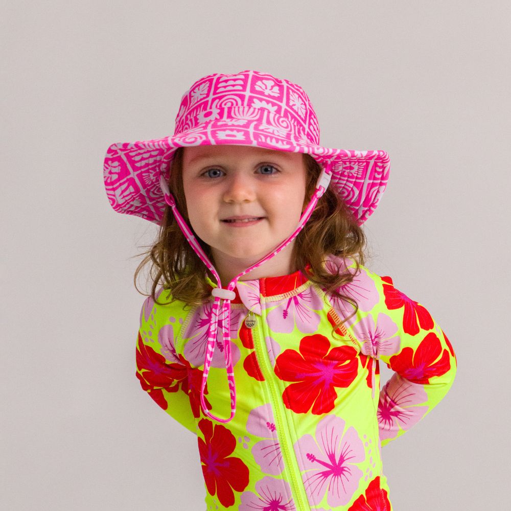 Nestling Neon Swim Bucket Hat - Neon Pink Retro Surf