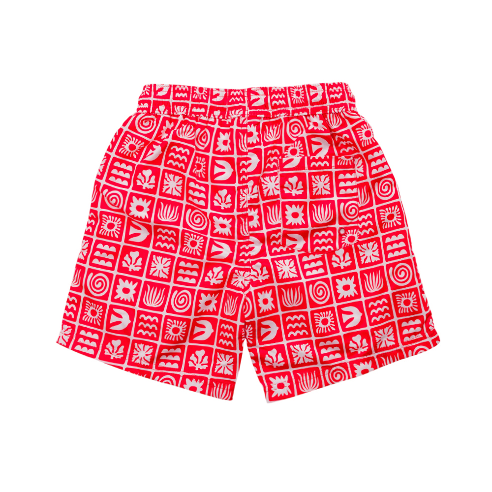 Nestling Neon Swim Boardies - Red Retro Surf