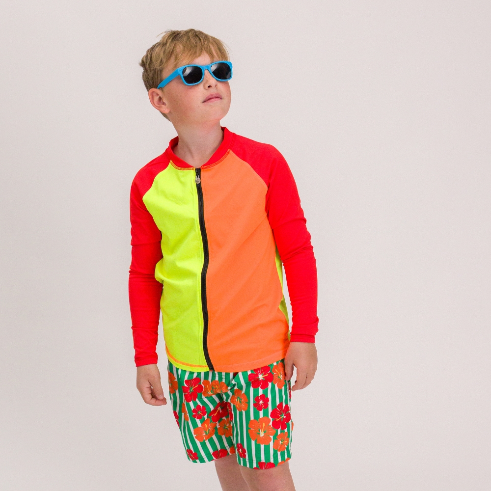 Nestling Neon Swim Boardies - Stripe Hibiscus