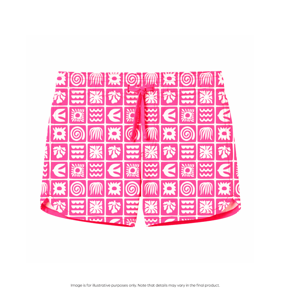 Nestling Neon Short Swim Boardies - Neon Pink Retro Surf