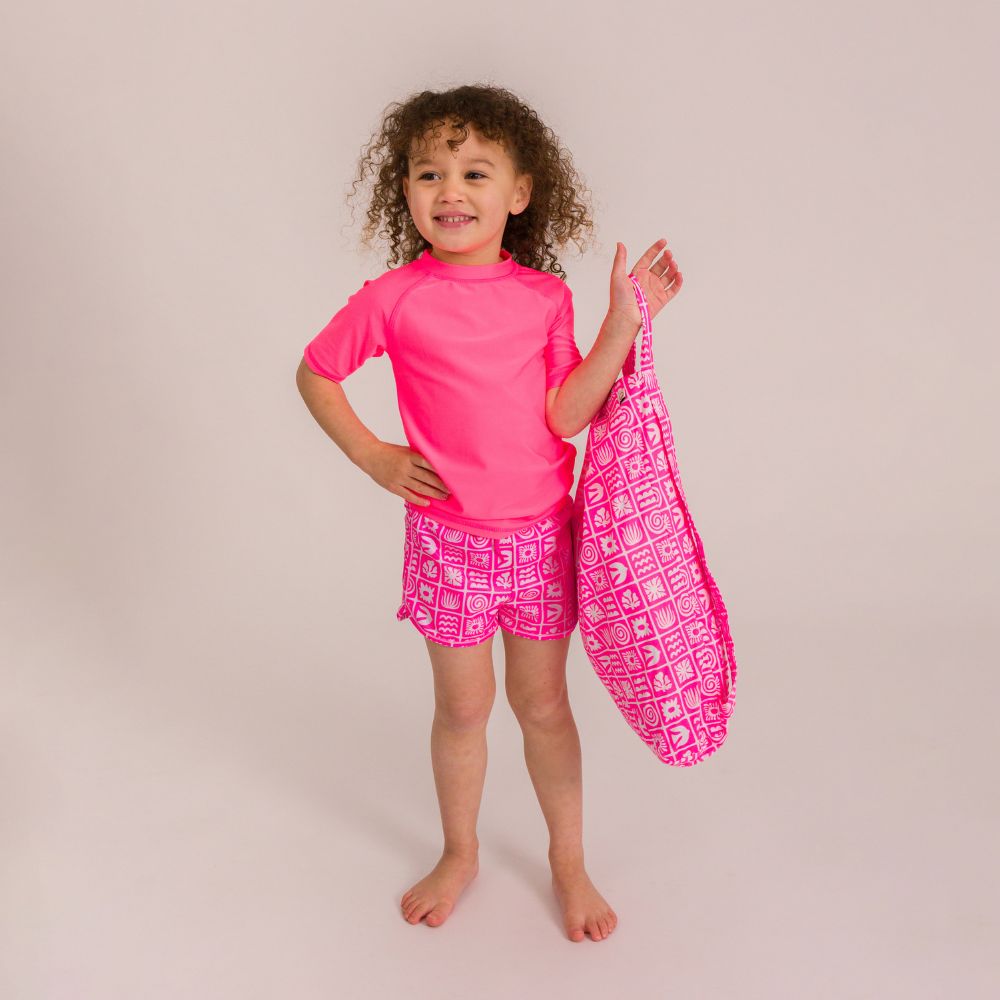 Nestling Neon Swim Short Sleeve Rash Vest - Neon Pink
