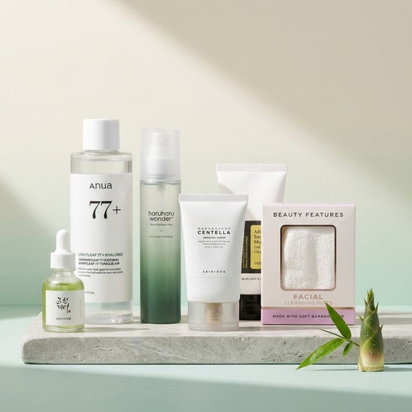 Korean Skincare Sensitive Skin Bundle with FREE BeautyFeatures Cleansing Mitts 2