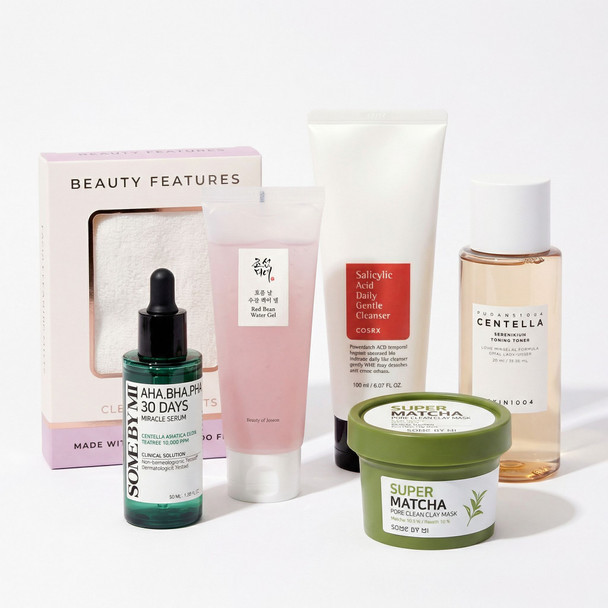 Korean Skincare Oily Skin Bundle with FREE BeautyFeatures Cleansing Mitts