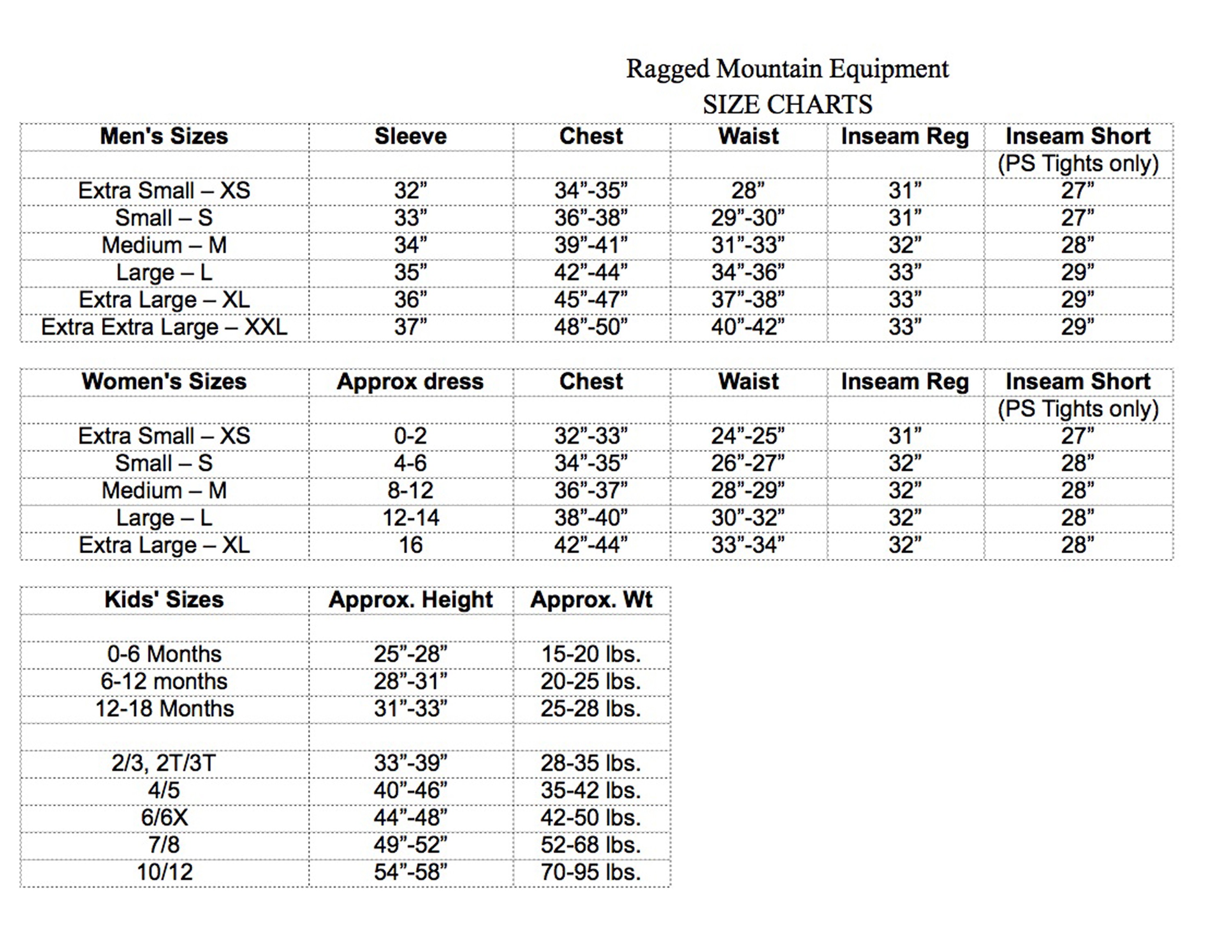 Size Chart