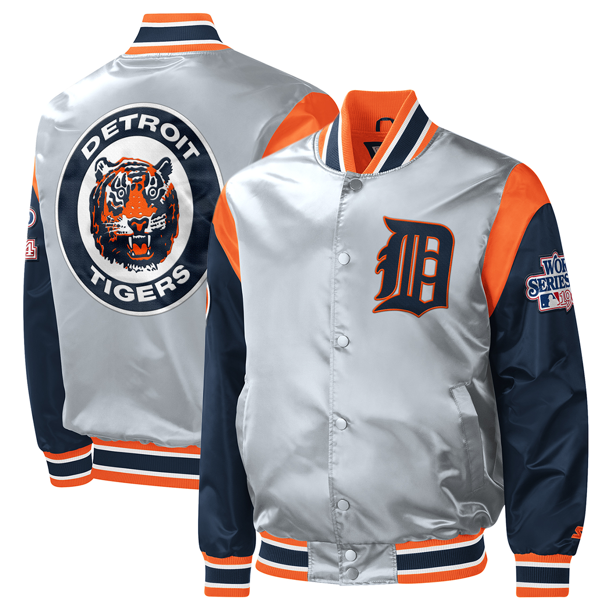 Detroit Tigers Starter Force Play Varsity Satin Jacket - Gray