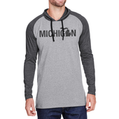 MI Culture Granite Heather w/ Vintage Smoke Painted Michigan Hooded Long Sleeve T-Shirt