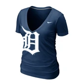 Nike Detroit Tigers Women's Navy Burnout Deep V-Neck T-Shirt