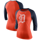 Nike Detroit Tigers Women's Orange Tri Logo 1.6 3/4 Sleeve Raglan T-Shirt