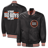 Detroit Bad Boys Starter Tradition II Varsity Satin Full Snap Jacket - Black