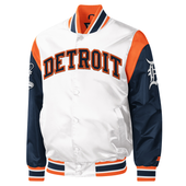 Detroit Tigers Starter Warm Up Pitch Varsity Satin Jacket - White