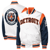 Detroit Tigers Starter Warm Up Pitch Varsity Satin Jacket - White