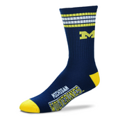 Michigan Wolverines For Bare Feet Youth 4 Stripe Deuce Crew Sock - Navy