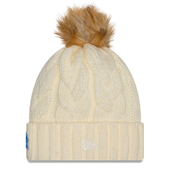 Detroit Lions New Era Women's Cable Knit Cuffed Knit Hat with Fur Pom - Cream
