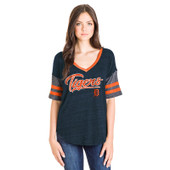 New Era Detroit Tigers Women's Navy Heather Tri-Blend Jersey V-Neck T-Shirt