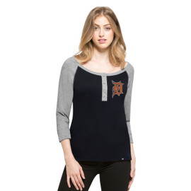 47 Brand Detroit Tigers Women's Bluestone Replay Rush V-Neck 3/4 Sleeve T-Shirt X-Large