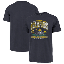 Michigan Wolverines ’47 Brand 2023 National Champions Helmet Franklin T-Shirt - Navy Michigan Wolverines ’47 Brand 2023 National Champions Helmet Franklin T-Shirt - Navy