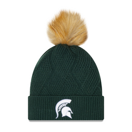 Michigan State Spartans New Era Women's Snowy Cuff Knit Hat with Pom- Green Michigan State Spartans New Era Women's Snowy Cuff Knit Hat with Pom- Green