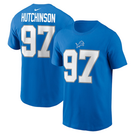 Aidan Hutchinson Detroit Lions Nike Name and Number T-Shirt - Blue Aidan Hutchinson Detroit Lions Nike Name and Number T-Shirt - Blue
