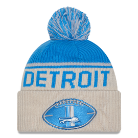 Detroit Lions New Era 2024 Sideline Historic Sport Cuffed Knit with Pom - Stone