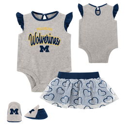Michigan Wolverines Outerstuff Newborn All Dolled Up Bodysuit Set - Gray