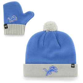 Detroit Lions '47 Kids Bam Bam Cuffed Knit Hat With Pom and Mittens Set - Blue Detroit Lions '47 Kids Bam Bam Cuffed Knit Hat With Pom and Mittens Set - Blue