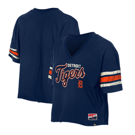 Detroit Tigers New Era Women's Cropped V-Neck T-Shirt - Navy