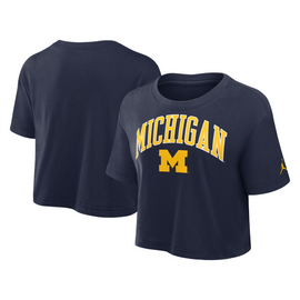 Michigan Wolverines Jordan Brand Women's Arch Crop T-Shirt - Navy Michigan Wolverines Jordan Brand Women's Arch Crop T-Shirt - Navy