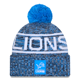 Detroit Lions New Era 2025 Sideline Cold Weather Cuffed Knit Hat with Pom - Blue