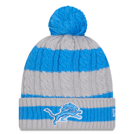 Detroit Lions New Era Braided Cuffed Knit Hat with Pom - Blue/Gray