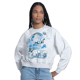 Detroit Lions G-III 4Her Women's Tackle Cropped Pullover Sweatshirt - Heather White