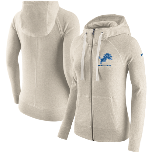 Nike Detroit Lions Women's Oatmeal Heather Gym Full Zip Hoodie
