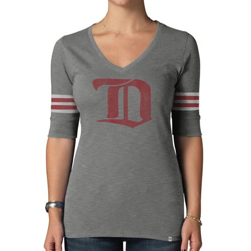47 Brand Detroit Red Wings Women’s Gray Midfield Scrum V-Neck Short 3/4 Sleeve T-Shirt