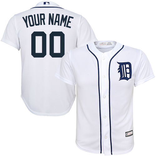 Detroit Tigers Youth Personalized Custom Majestic Cool Base Home Replica Jersey - White