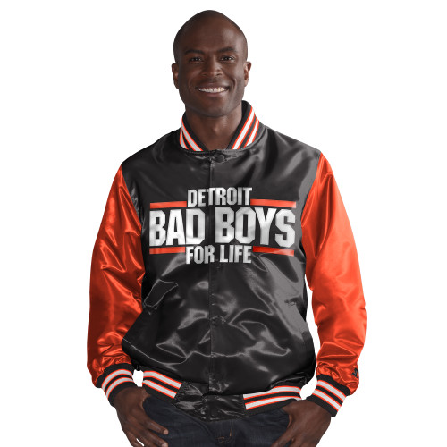 Detroit Bad Boys For Life Starter Varsity Full Snap Satin Jacket - Black/Orange