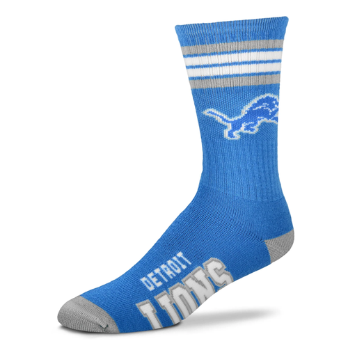 Detroit Lions For Bare Feet Youth 4 Stripe Deuce Crew Sock - Blue
