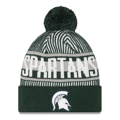 Michigan State Spartans New Era Youth Striped Cuff Knit Hat with Pom - Green