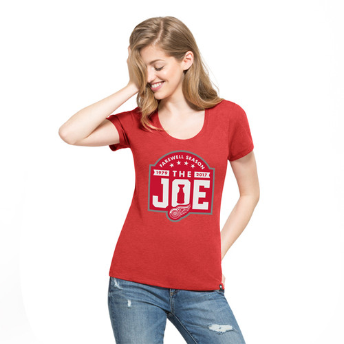 47 Brand Detroit Red Wings Women's Red Joe Louis Arena Farewell Season Club Scoop Neck Short Sleeve T-Shirt